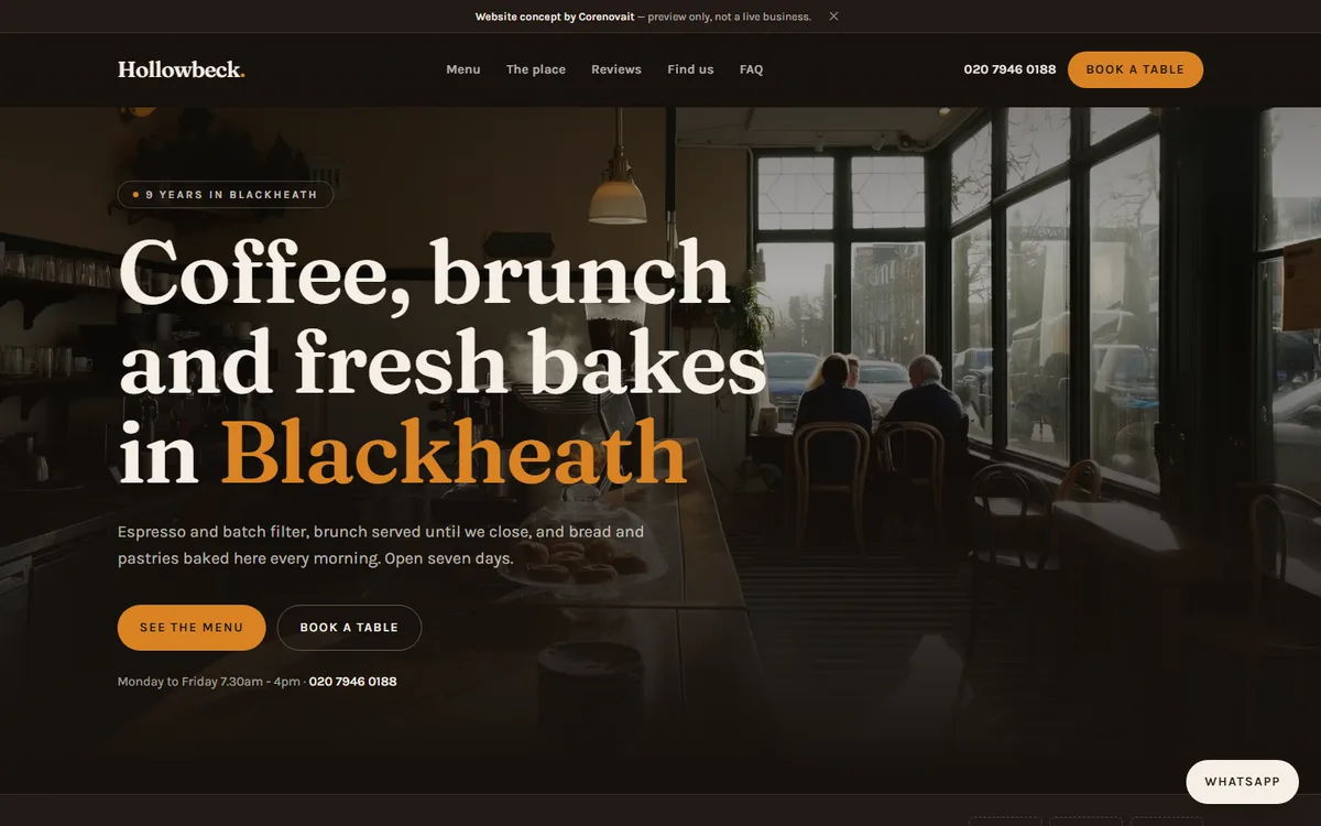 The Cafe & Bakery demo site on a laptop