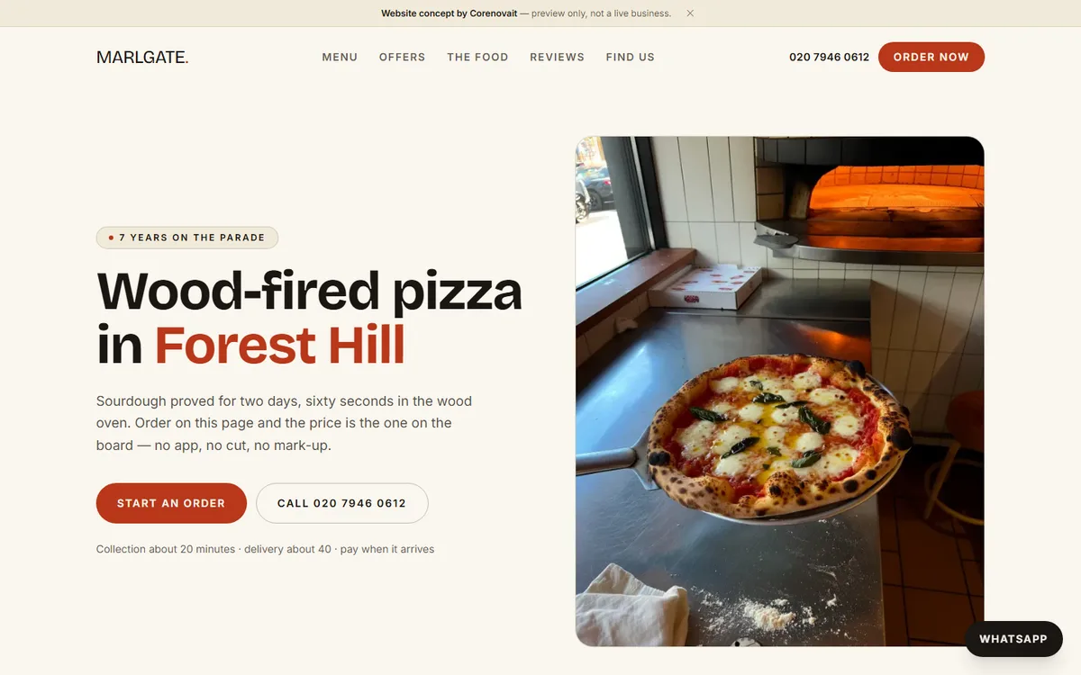 The Restaurant & Takeaway demo site on a laptop